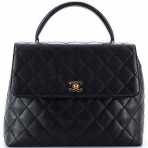 Chanel Jumbo Vintage Classic Top Handle Flap Bag Quilted Caviar